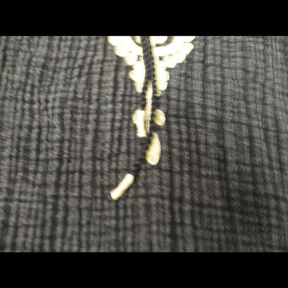 Soft Surroundings Sahara M black + Gold gauze collection short sleeve boho top - Picture 4 of 9